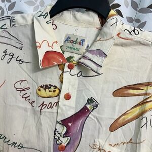 Vintage Food Art by Jams World Hawaiian shirt Mens XL French Focaccia Bread